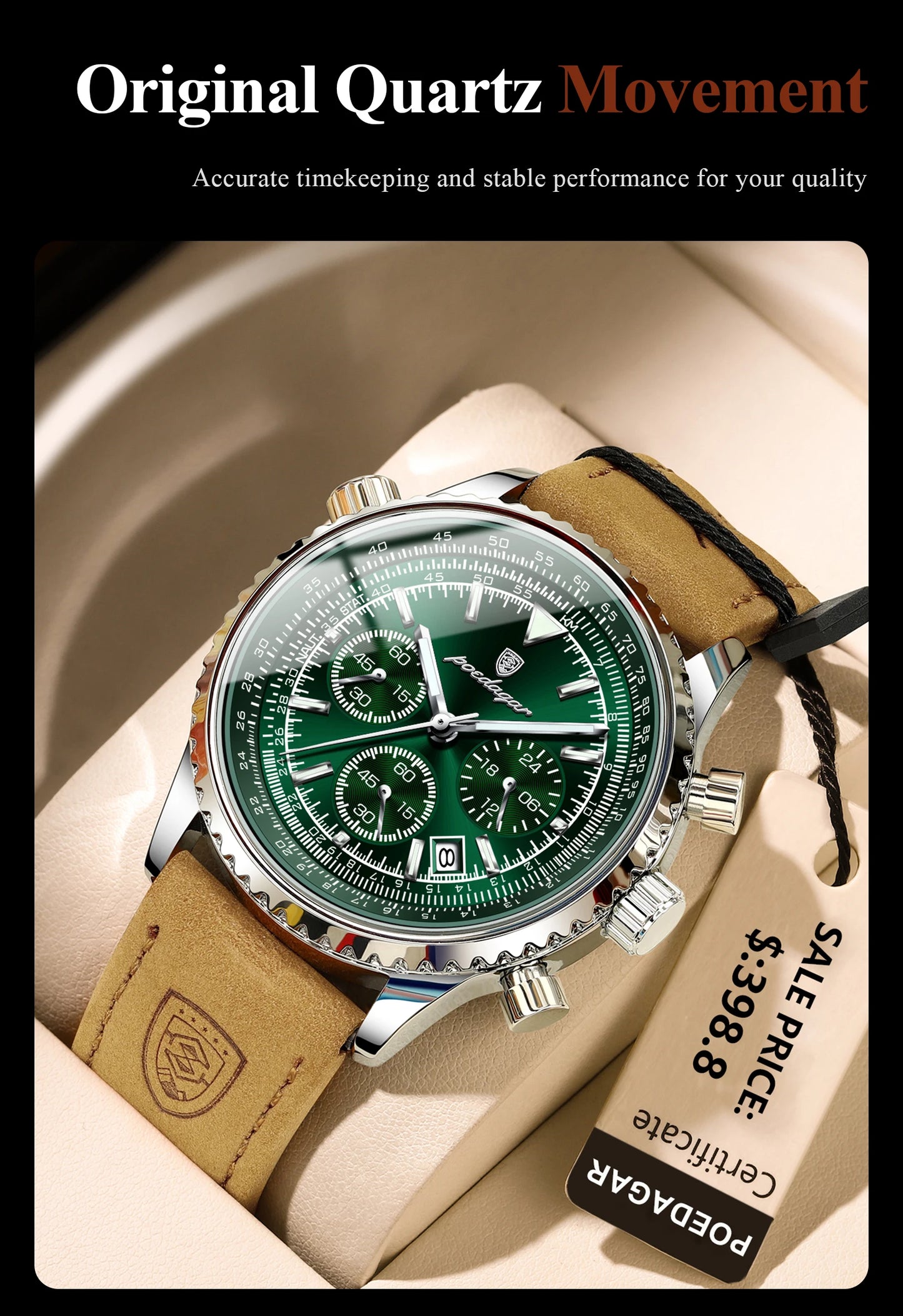 Charon Luxus Herren uhr Wasserdicht Chronograph Leder