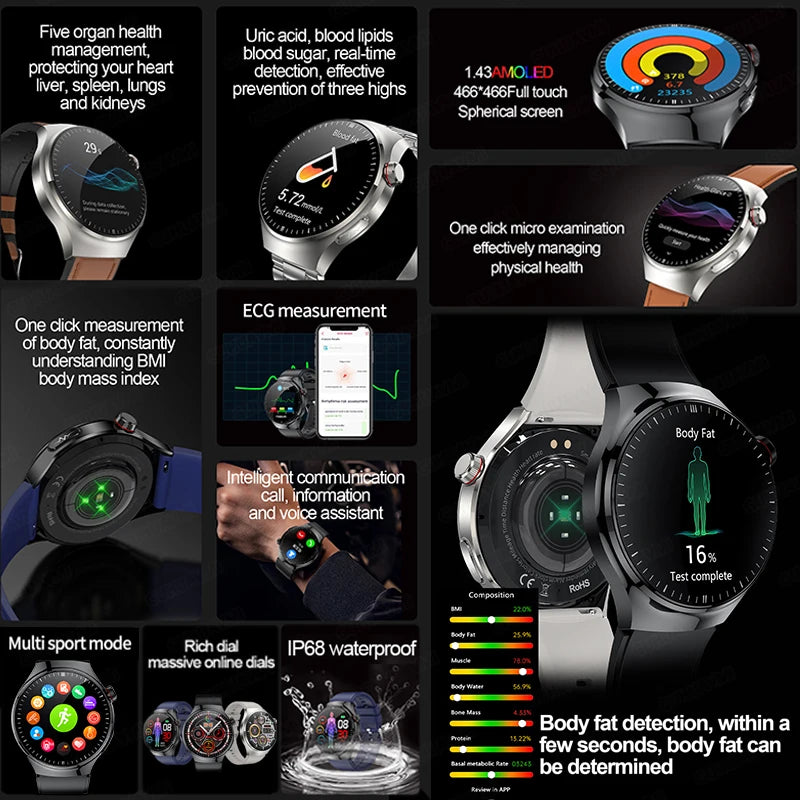 SmartWatch Genny - 2024 Gesundheits-Smartwatch | EKG, Blutzucker, Herzfrequenz, Blutdruck