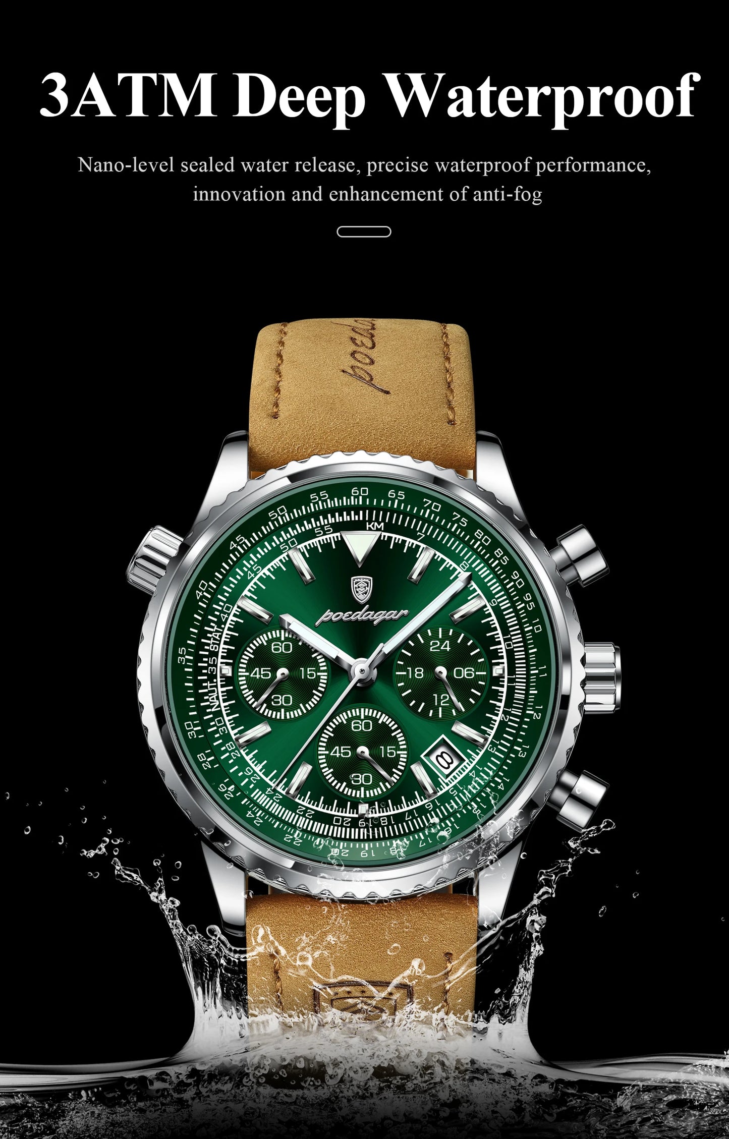 Charon Luxus Herren uhr Wasserdicht Chronograph Leder