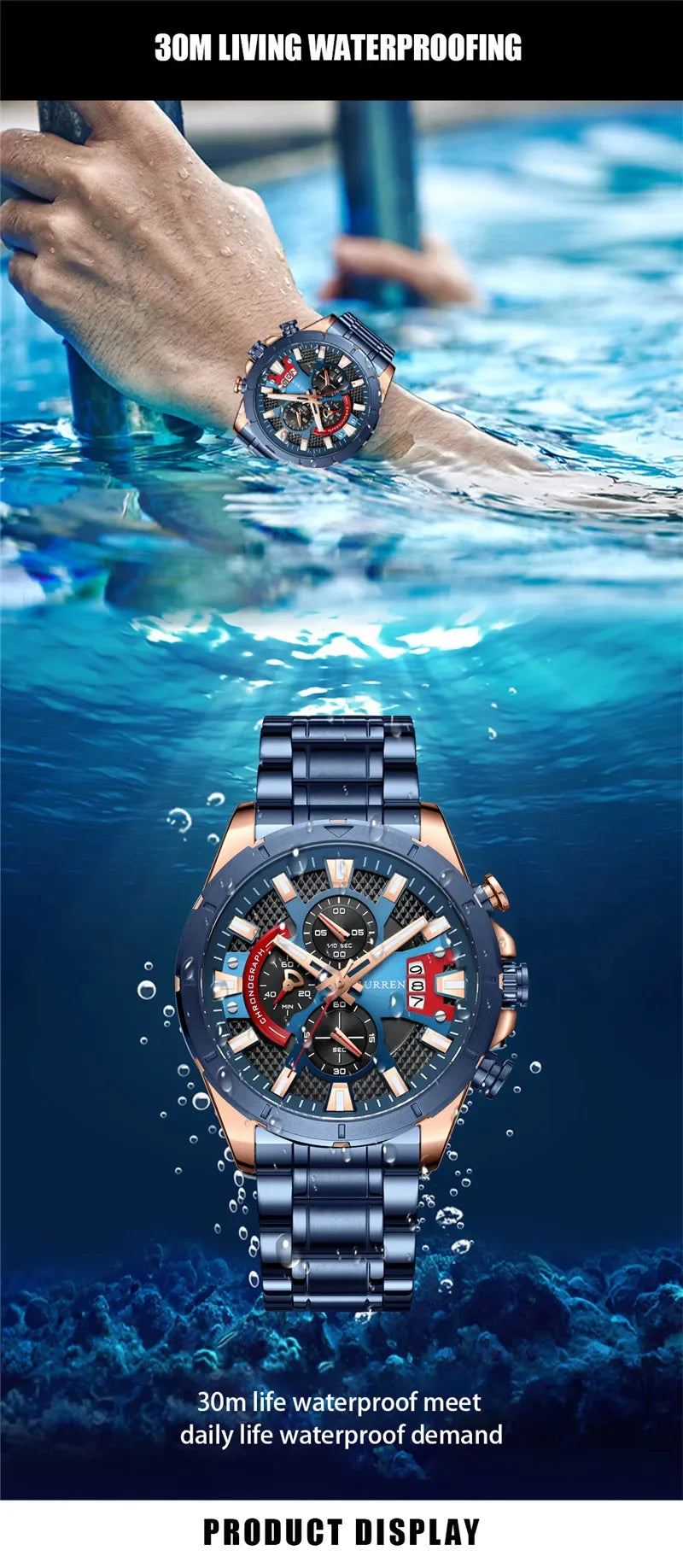 Hadrian Chrono Watch – Military Sport, Waterproof & Stainless Steel Elegance