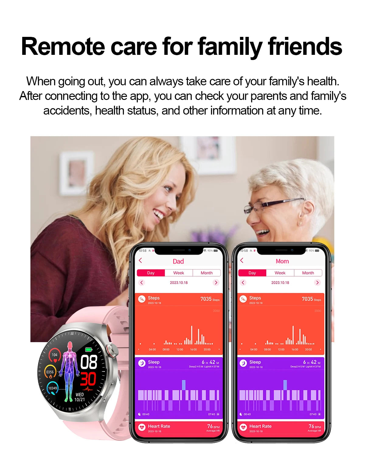 SmartWatch Genny - 2024 Gesundheits-Smartwatch | EKG, Blutzucker, Herzfrequenz, Blutdruck