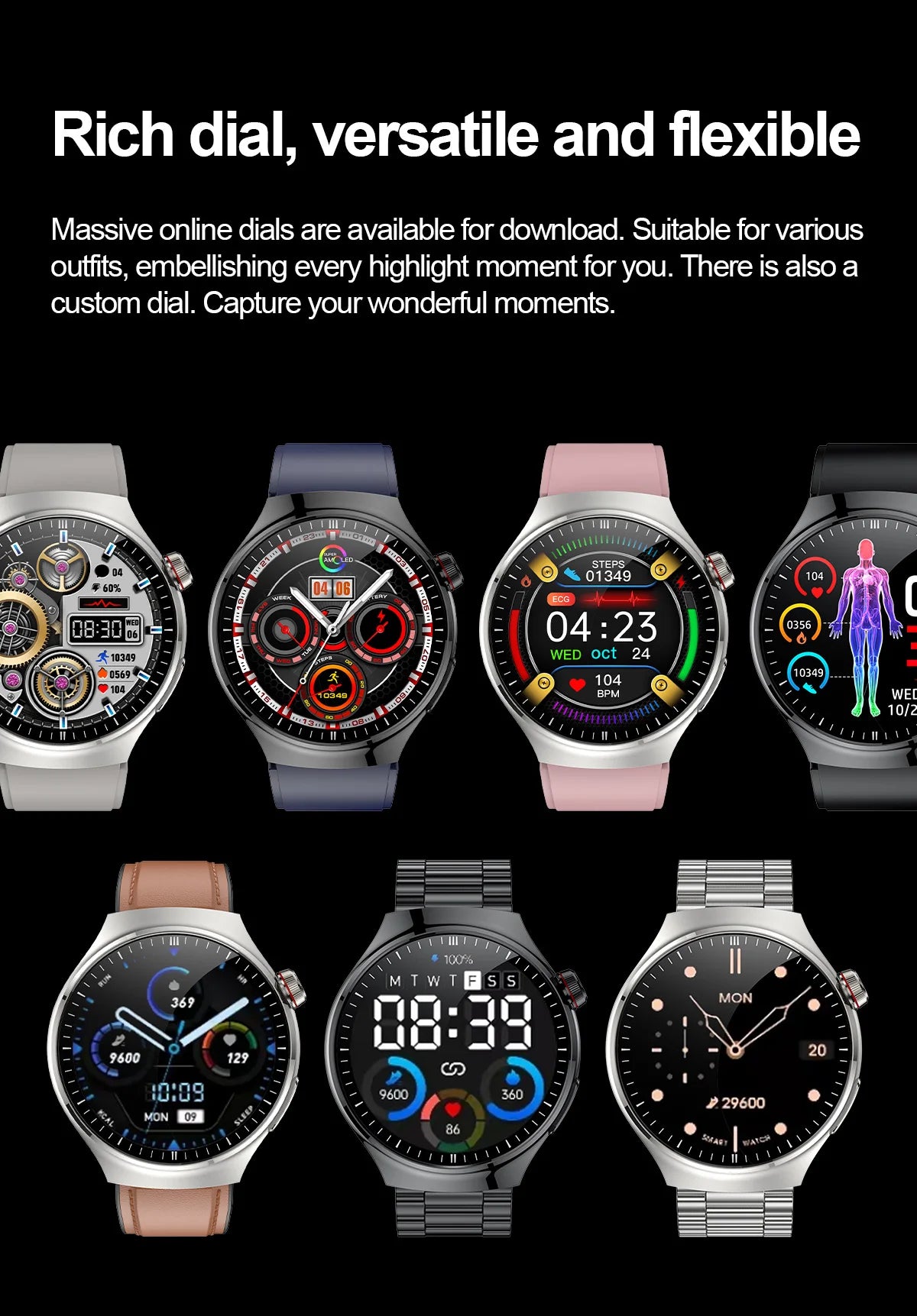 SmartWatch Genny - 2024 Gesundheits-Smartwatch | EKG, Blutzucker, Herzfrequenz, Blutdruck