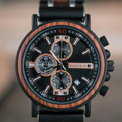 Odysseus Wooden Watch – Luxury Chronograph, Auto Date & Fashion Gift