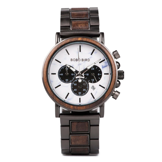 Ares Chrono Watch – Wood & Steel, Luminous Hands & Men’s Precision