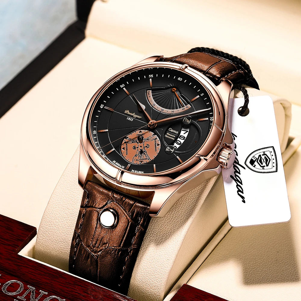 Ragnar Sport Watch – Waterproof, Luminous, Date & Leather Quartz Precision
