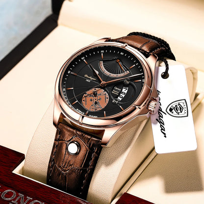 Ragnar Sport Watch – Waterproof, Luminous, Date & Leather Quartz Precision