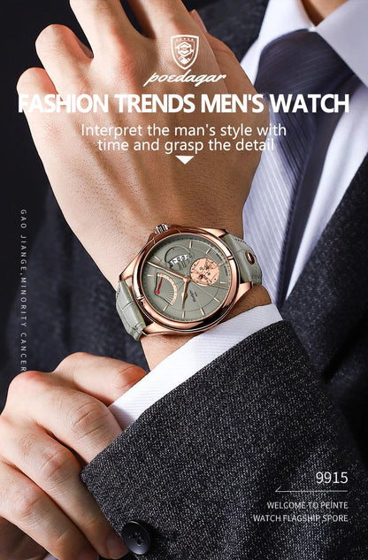 Ragnar Sport Watch – Waterproof, Luminous, Date & Leather Quartz Precision