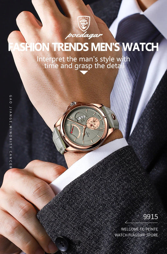 Ragnar Sport Watch – Waterproof, Luminous, Date & Leather Quartz Precision