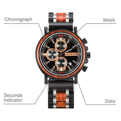 Odysseus Wooden Watch – Luxury Chronograph, Auto Date & Fashion Gift
