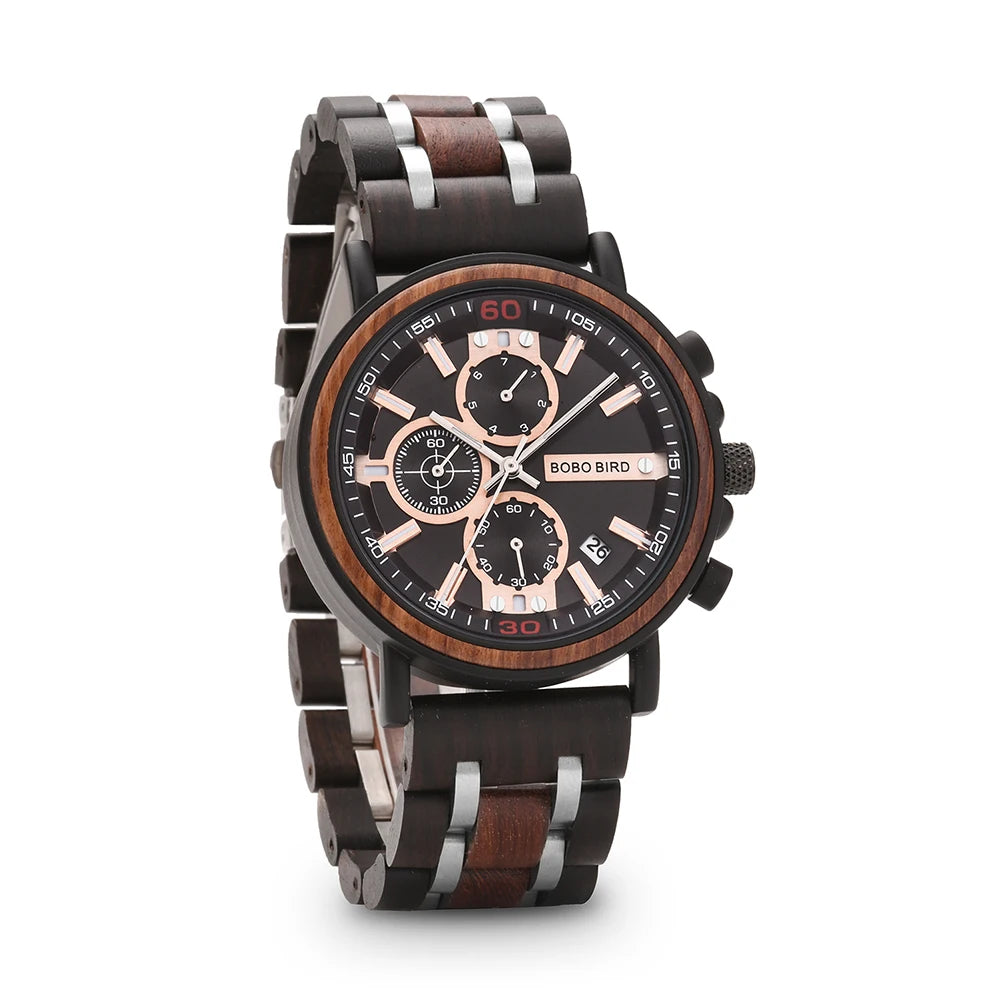 Odysseus Wooden Watch – Luxury Chronograph, Auto Date & Fashion Gift
