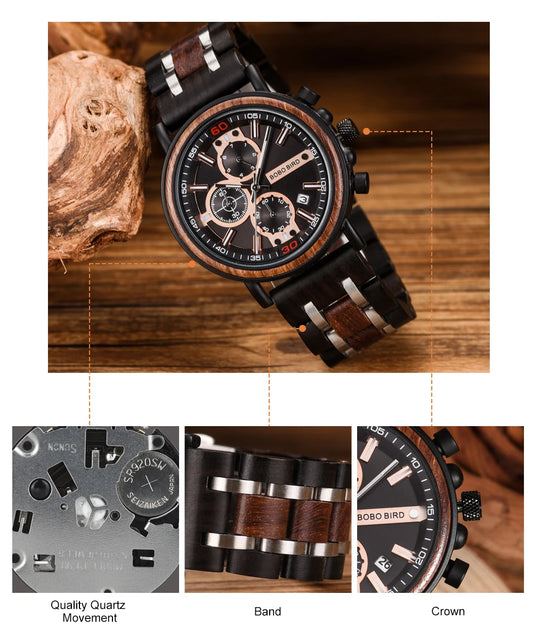 Cadmus Wooden Watch – Luxury Chronograph, Military Style & Wooden Box