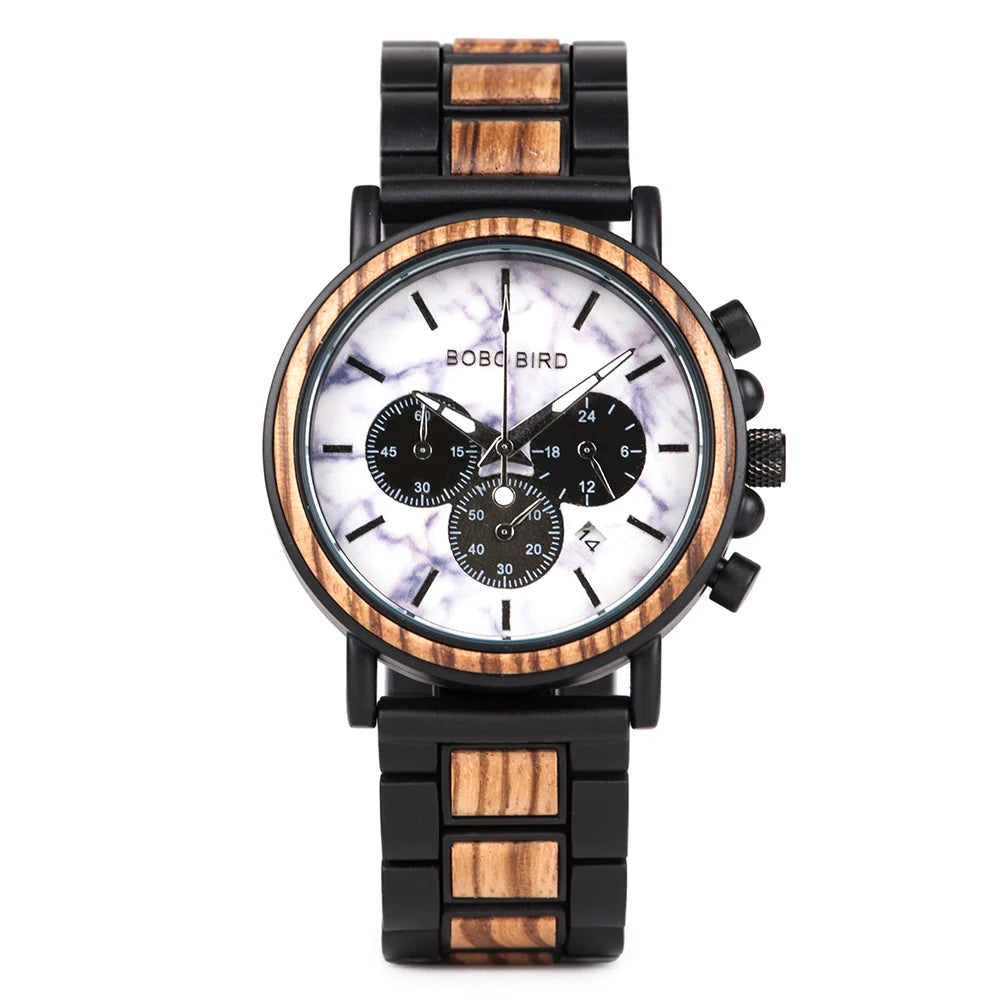 Ares Chrono Watch – Wood & Steel, Luminous Hands & Men’s Precision