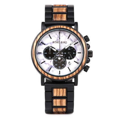 Ares Chrono Watch – Wood & Steel, Luminous Hands & Men’s Precision