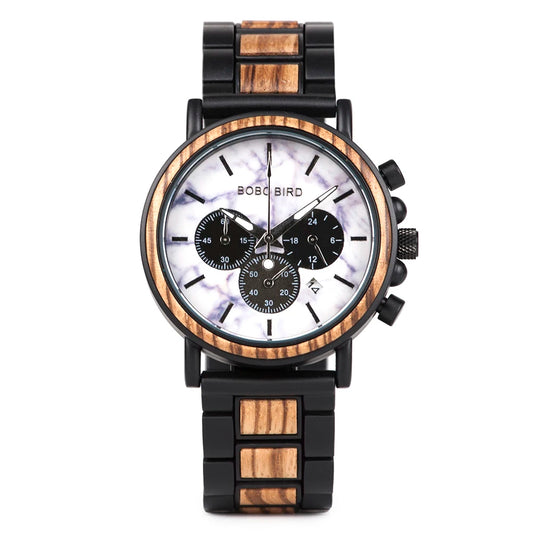 Ares Chrono Watch – Wood & Steel, Luminous Hands & Men’s Precision