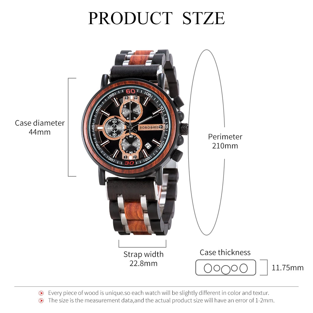 Odysseus Wooden Watch – Luxury Chronograph, Auto Date & Fashion Gift
