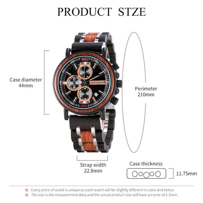 Odysseus Wooden Watch – Luxury Chronograph, Auto Date & Fashion Gift