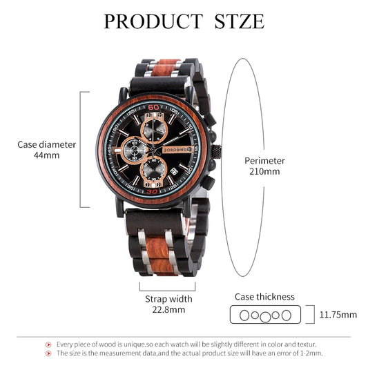 Odysseus Wooden Watch – Luxury Chronograph, Auto Date & Fashion Gift
