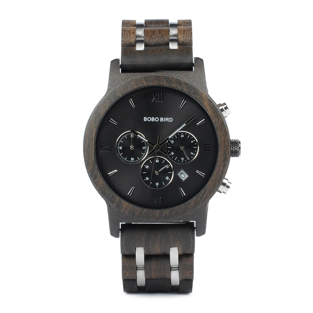 Nefertiti Wooden Watch – Luxury Chronograph, Auto Date & Quartz Elegance
