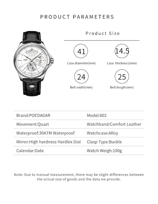 Ragnar Sport Watch – Waterproof, Luminous, Date & Leather Quartz Precision