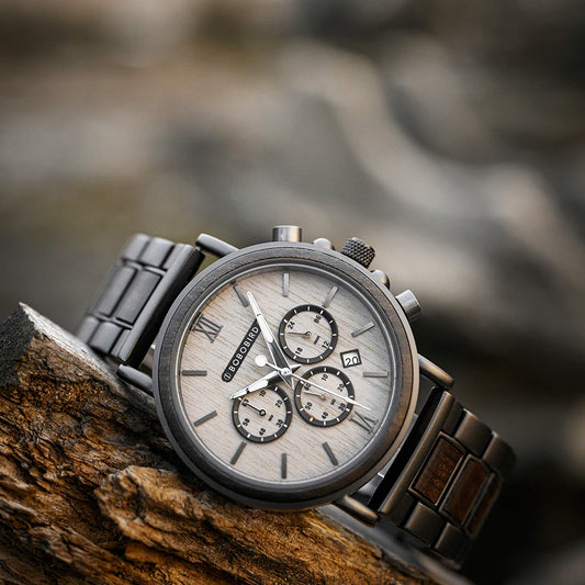 Ares Chrono Watch – Wood & Steel, Luminous Hands & Men’s Precision