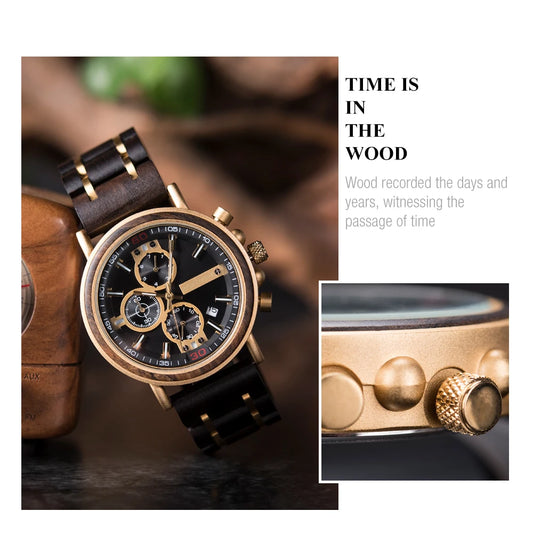Odysseus Wooden Watch – Luxury Chronograph, Auto Date & Fashion Gift