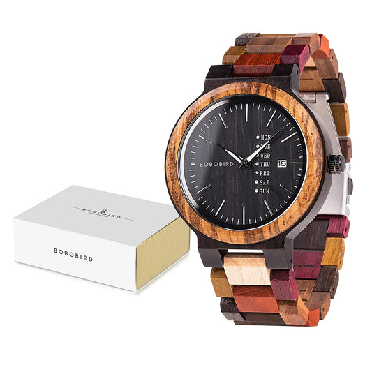 Orpheus Wooden Watch – Colorful Quartz, Week Date & Couple’s Gift