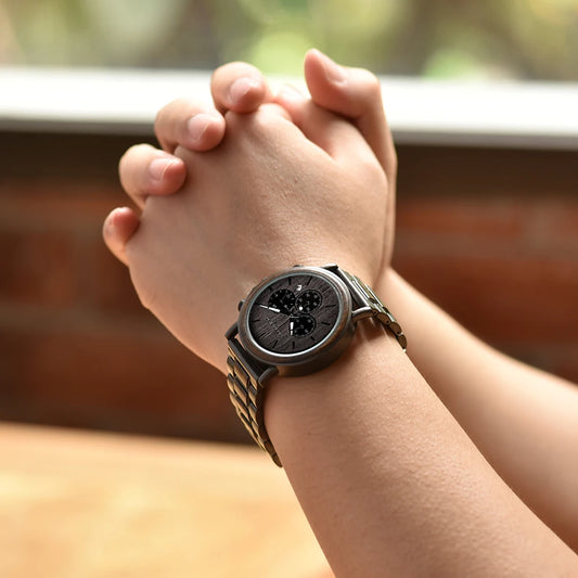 Ares Chrono Watch – Wood & Steel, Luminous Hands & Men’s Precision