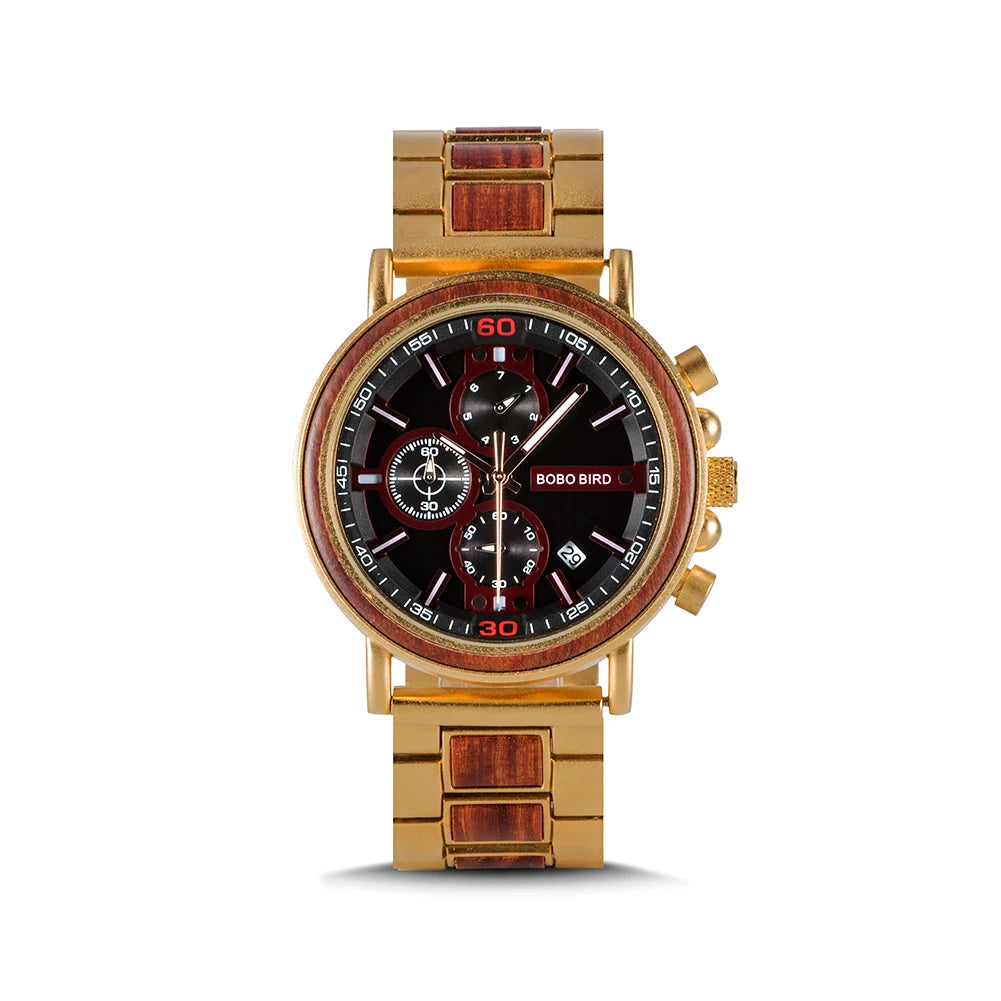 Odysseus Wooden Watch – Luxury Chronograph, Auto Date & Fashion Gift