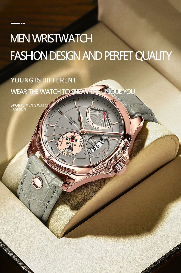Ragnar Sport Watch – Waterproof, Luminous, Date & Leather Quartz Precision