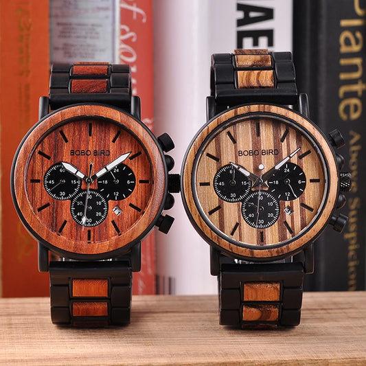 Ares Chrono Watch – Wood & Steel, Luminous Hands & Men’s Precision