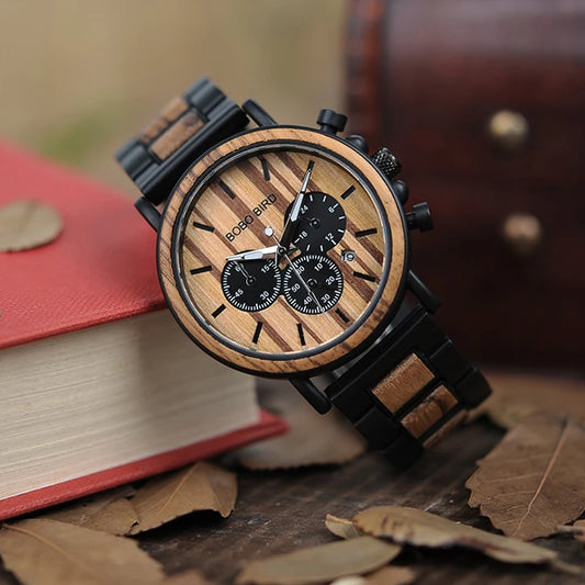 Ares Chrono Watch – Wood & Steel, Luminous Hands & Men’s Precision