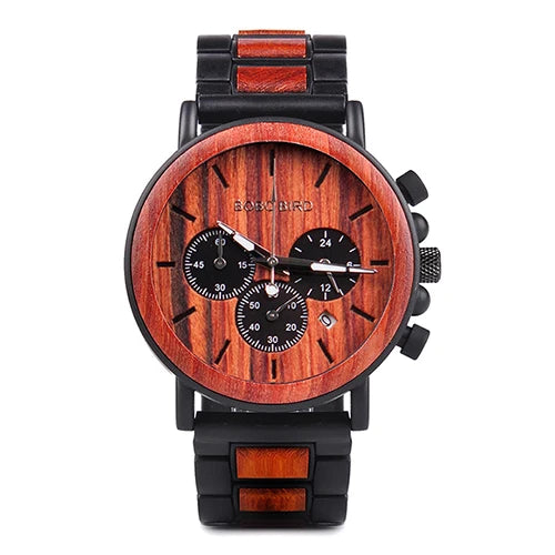 Ares Chrono Watch – Wood & Steel, Luminous Hands & Men’s Precision