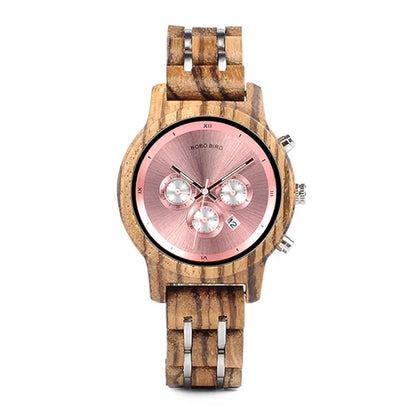 Nefertiti Wooden Watch – Luxury Chronograph, Auto Date & Quartz Elegance