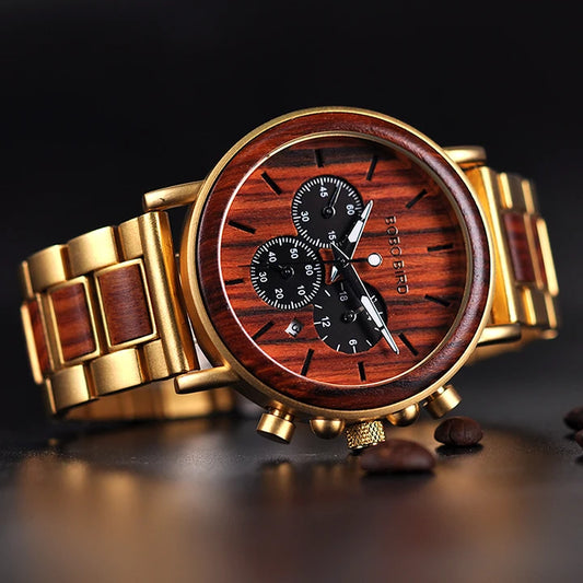 Ares Chrono Watch – Wood & Steel, Luminous Hands & Men’s Precision