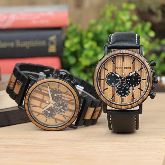 Ares Chrono Watch – Wood & Steel, Luminous Hands & Men’s Precision