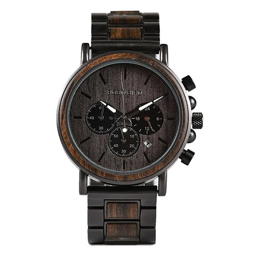 Ares Chrono Watch – Wood & Steel, Luminous Hands & Men’s Precision