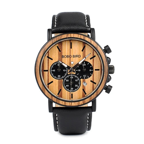 Ares Chrono Watch – Wood & Steel, Luminous Hands & Men’s Precision