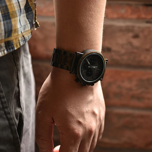 Ares Chrono Watch – Wood & Steel, Luminous Hands & Men’s Precision
