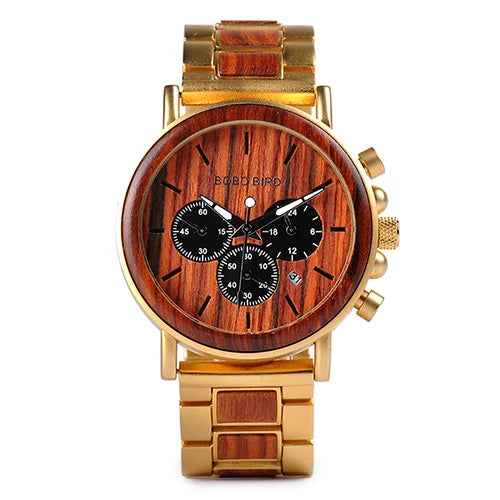 Ares Chrono Watch – Wood & Steel, Luminous Hands & Men’s Precision