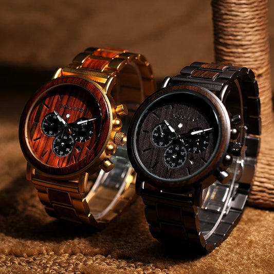 Ares Chrono Watch – Wood & Steel, Luminous Hands & Men’s Precision