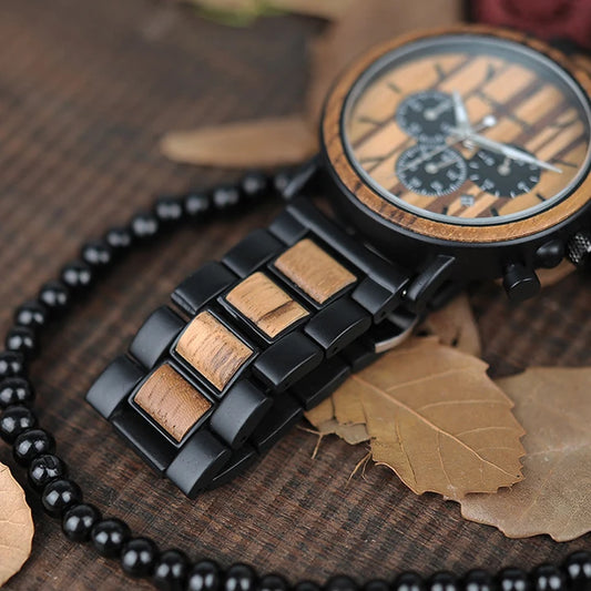 Ares Chrono Watch – Wood & Steel, Luminous Hands & Men’s Precision