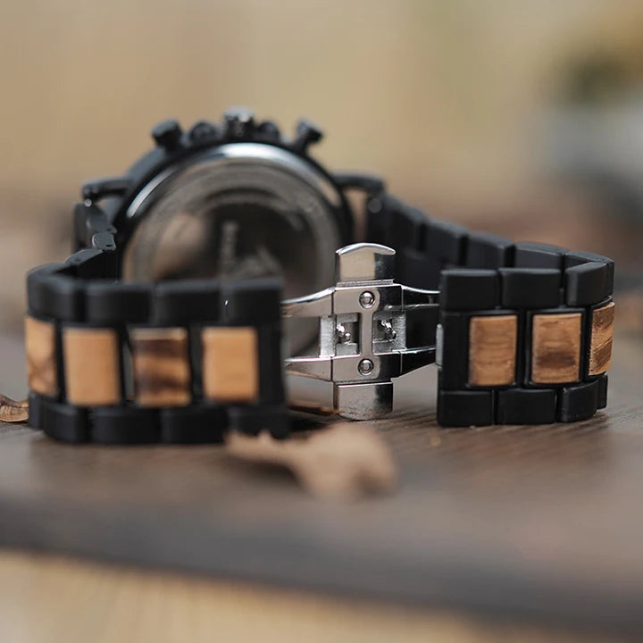 Ares Chrono Watch – Wood & Steel, Luminous Hands & Men’s Precision