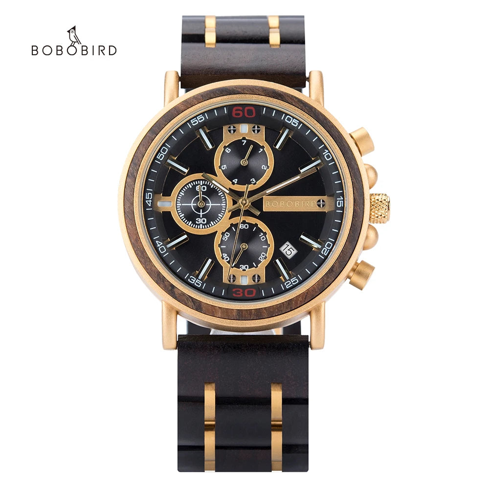 Ares Chrono Watch – Wood & Steel, Luminous Hands & Men’s Precision