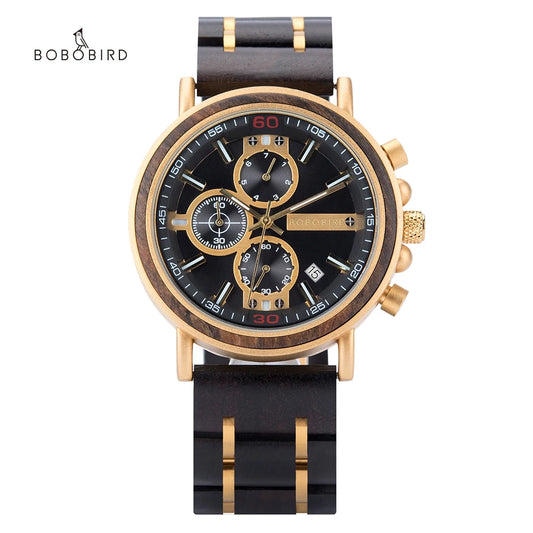 Ares Chrono Watch – Wood & Steel, Luminous Hands & Men’s Precision