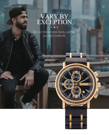 Odysseus Wooden Watch – Luxury Chronograph, Auto Date & Fashion Gift