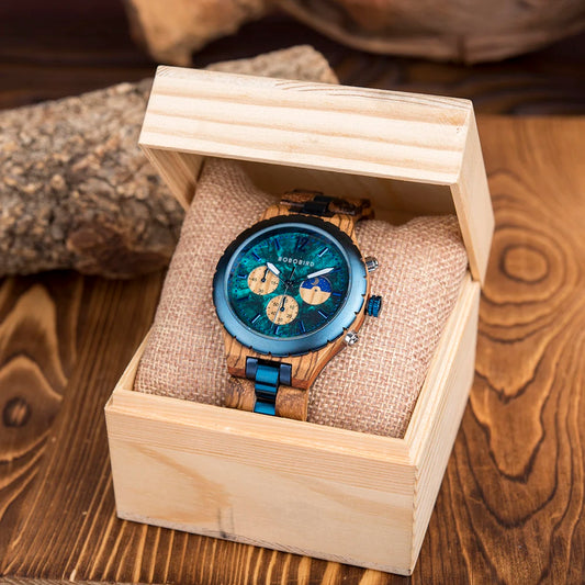Diomedes Wooden Watch – Luxury Chronograph, Military Quartz Precision