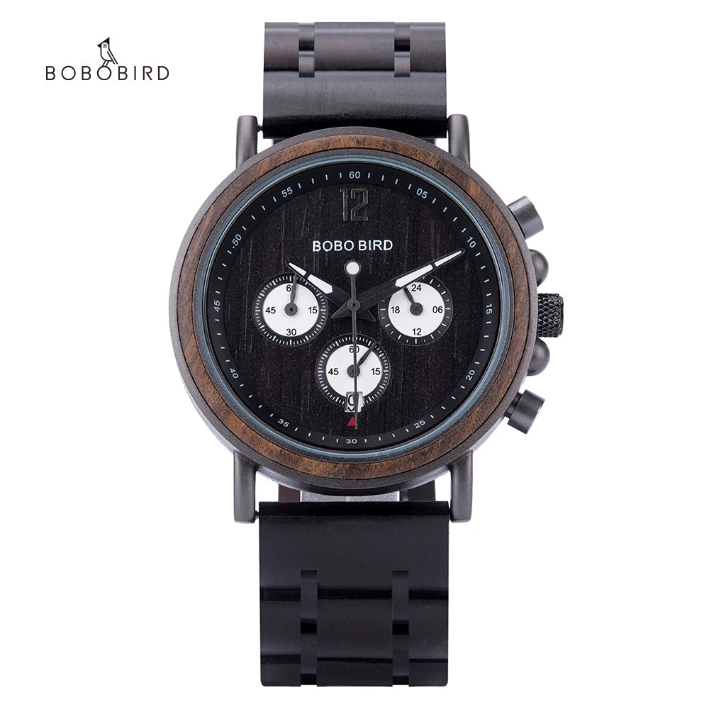 Ares Chrono Watch – Wood & Steel, Luminous Hands & Men’s Precision