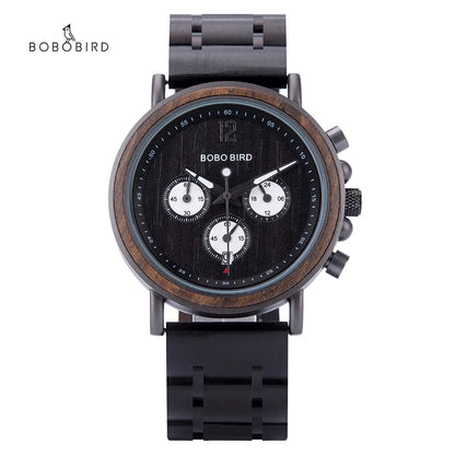Ares Chrono Watch – Wood & Steel, Luminous Hands & Men’s Precision