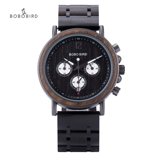Ares Chrono Watch – Wood & Steel, Luminous Hands & Men’s Precision