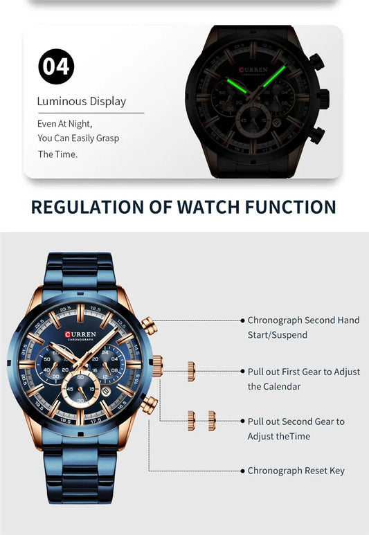 Brutus Chrono Watch – Military Sport, Waterproof & Blue Steel Design